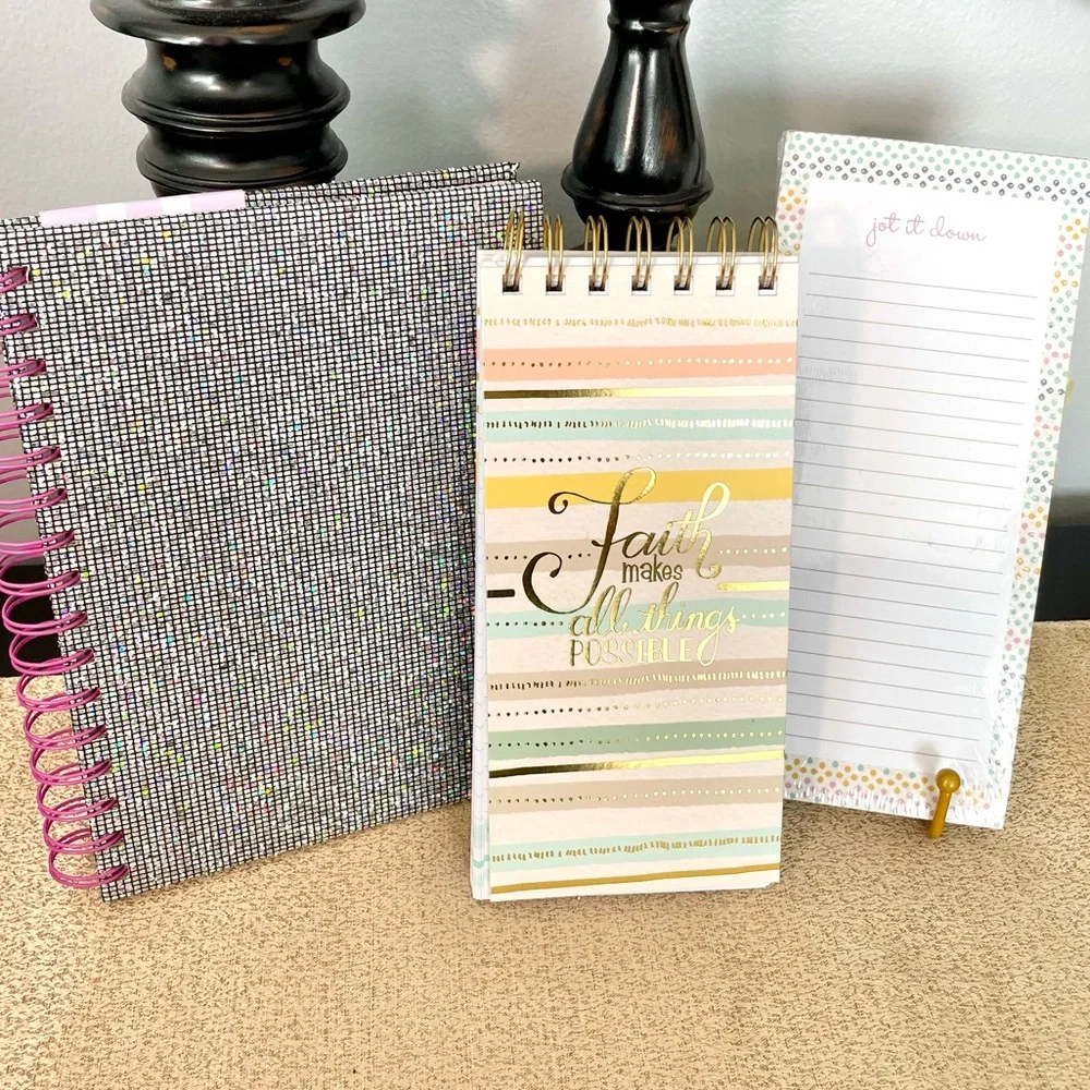 NWT Glitter/Gold Foil FAITH Hardcover Notebook/ Journal Stationery Bundle